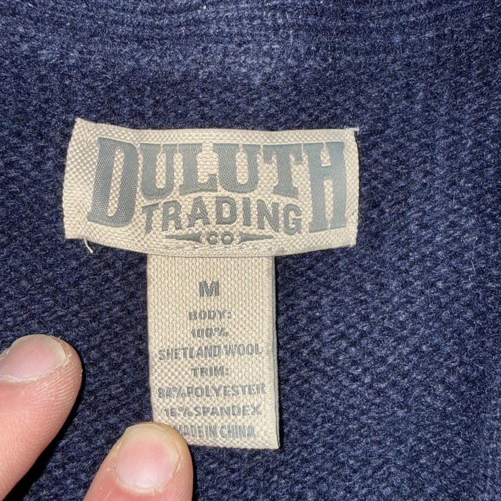 Duluth Trading Shetland Wool Cardigan Sweater Mens Med  Navy Blue‎ Elbow Patches